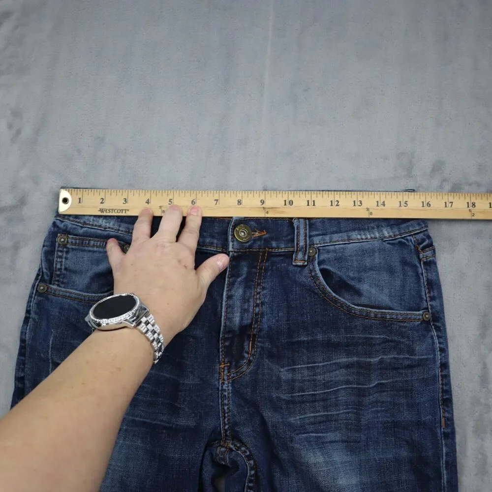 RS Pants Mens 32 Blue New York Slim Straight Mid Rise Zip Dark Wash Denim Jeans